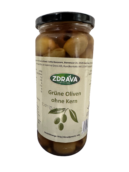 Zdrava grüne Oliven ohne Kern 550g