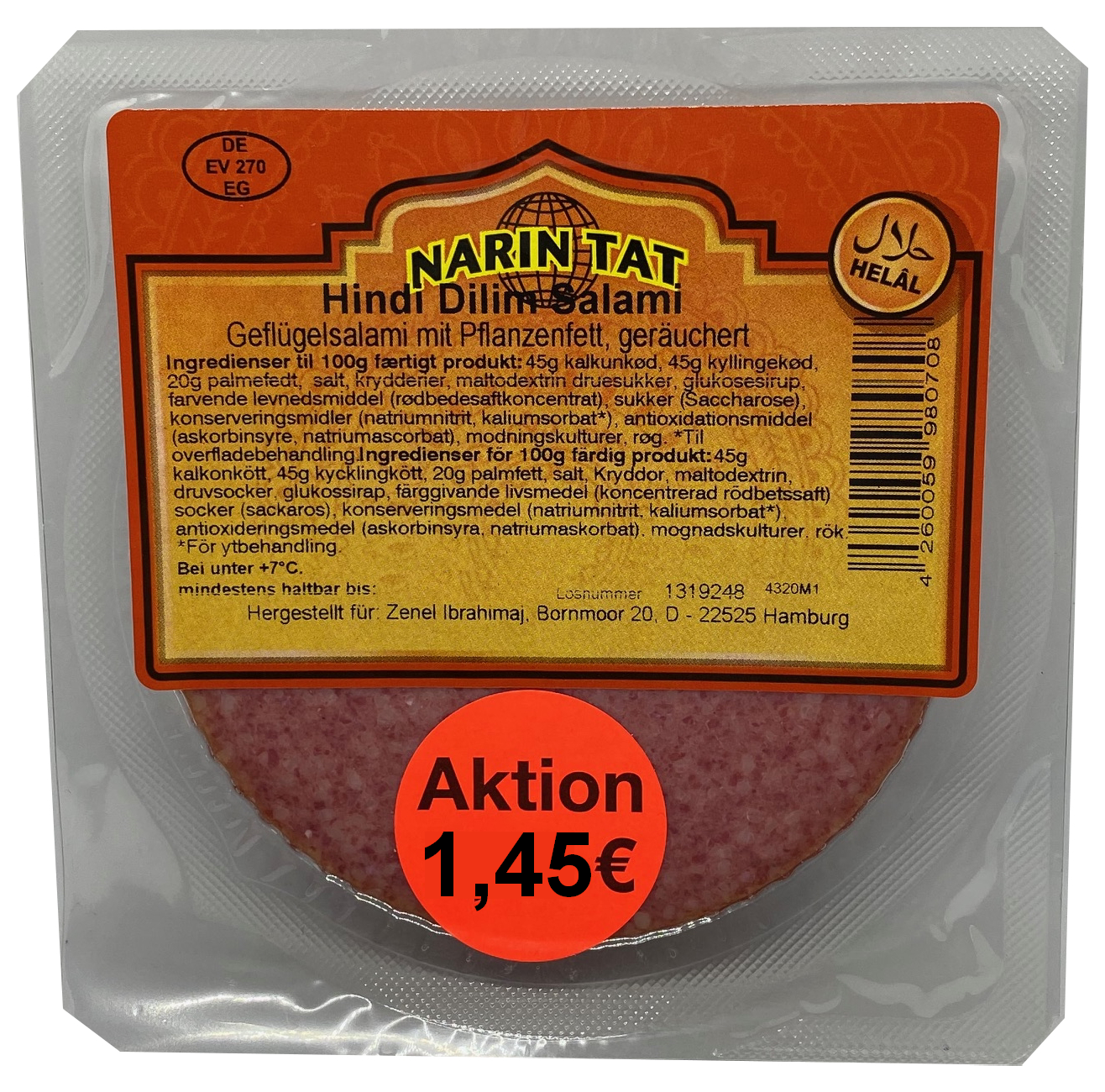 Hindi Dilim Truthahnsalami Narintat 150g