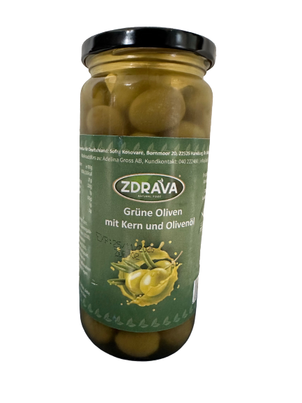 Zdrava grüne Oliven mit Kern 550g