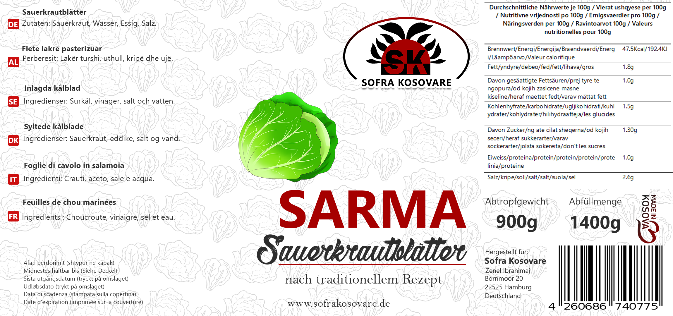 SK Sarma Sauerkrautblätter 1500g Glas Tegull SK Sarma Sauerkrautblätter 1500g Glas Tegull
